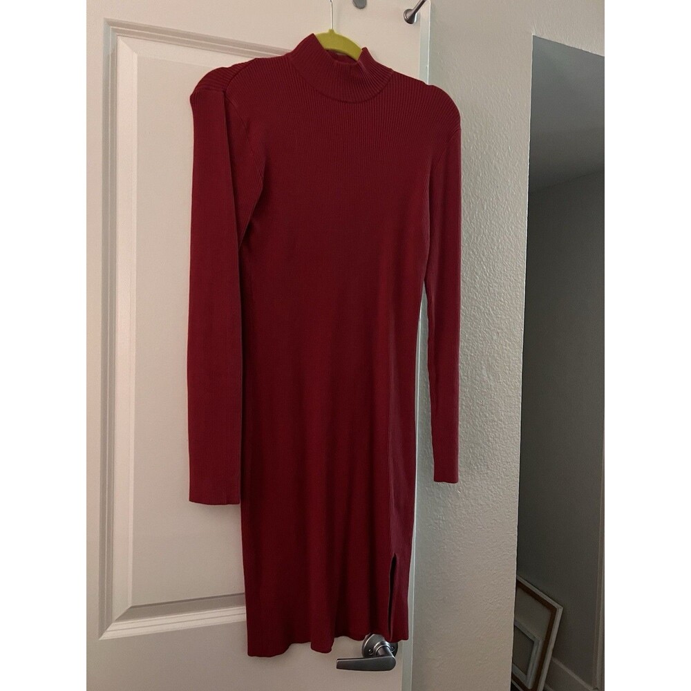Forever 21 Bodycon Knitted Dress Burgundy Red Front Slit Plus Sz 0X Turtle Neck